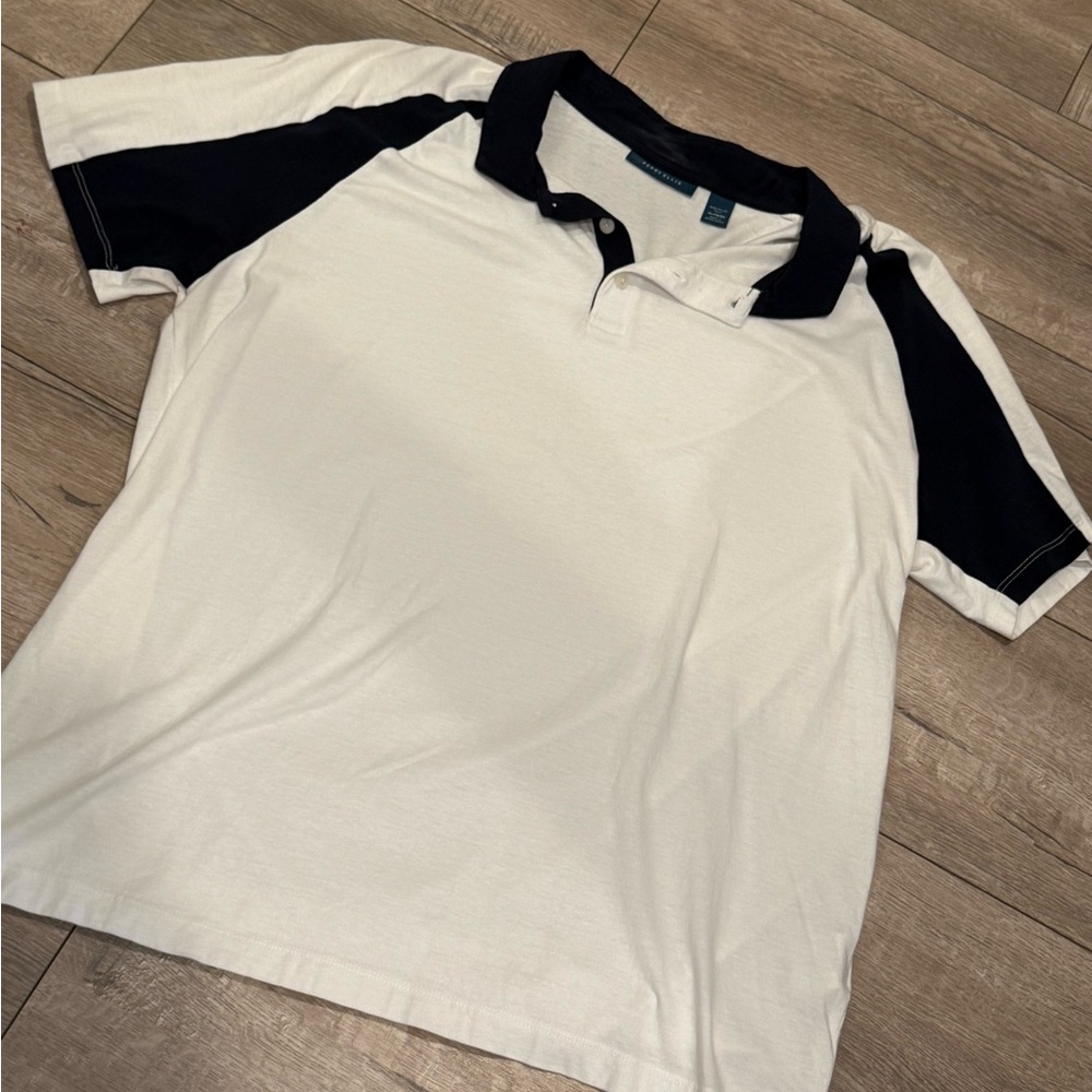 Perry Ellis White Polo with blue Sleeves